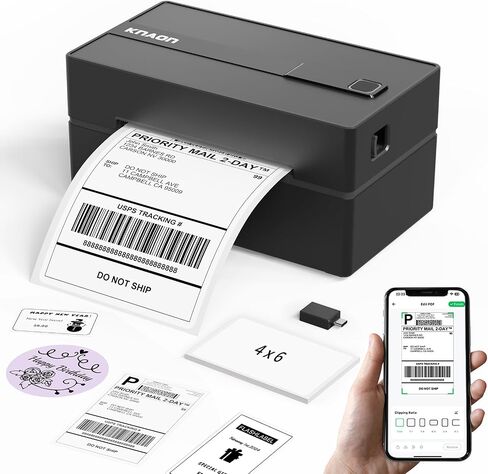 KNAON Bluetooth Thermal Shipping Label Printer, 4x6 Portable Thermal Address Label Printer for Small Business, Compatible with iPhone,Android,Windows,Mac–Works with Etsy Shopify USPS&More, White in Kuwait