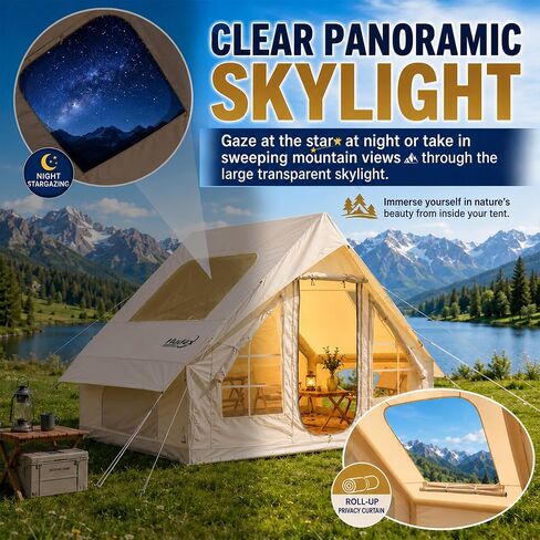 Inflatable Tent for Camping 4-6 Person-Blow Up Tent with Hand Pump-Air Tent with Stove Jack – Portable Hot Tent for Family Glamping, Outdoor Festival（Quick Setup-5 Min for 4 Season） in Kuwait