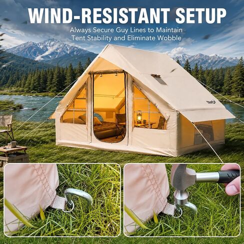 Inflatable Tent for Camping 4-6 Person-Blow Up Tent with Hand Pump-Air Tent with Stove Jack – Portable Hot Tent for Family Glamping, Outdoor Festival（Quick Setup-5 Min for 4 Season） in Kuwait