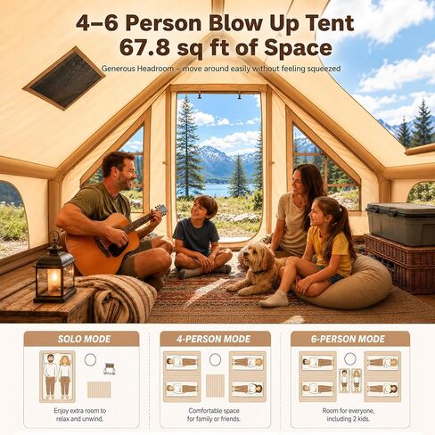 Inflatable Tent for Camping 4-6 Person-Blow Up Tent with Hand Pump-Air Tent with Stove Jack – Portable Hot Tent for Family Glamping, Outdoor Festival（Quick Setup-5 Min for 4 Season） in Kuwait