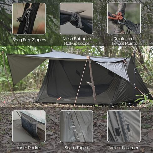 onewind Ultralight One Person Bivy Tent, Backpacking Tent for Single Person Waterproof Silnylon Lightweight for Camping Backpacking Hiking, NO Trekking Pole in Kuwait