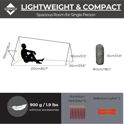 onewind Ultralight One Person Bivy Tent, Backpacking Tent for Single Person Waterproof Silnylon Lightweight for Camping Backpacking Hiking, NO Trekking Pole in Kuwait