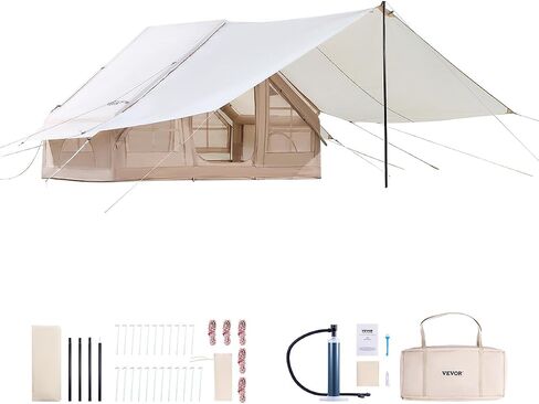 VEVOR Inflatable Tents for Camping, Easy Setup Blow up Tent with Hand Pump, 4 Season Glamping Tent with Stove Jack, Doors & Mesh Windows, Storage Bag Included for Easy Taking in Kuwait
