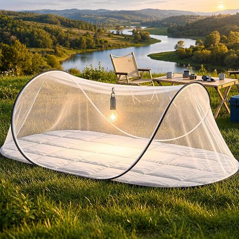 Pop up Mosquito Net Tent for Camping Large 78 * 31 * 22 Inch Foldable Durable Mosquito Bug Mesh Tent with Solar Lights Canopy for Bed Camping Travel Beach Adults Outdoor in Kuwait