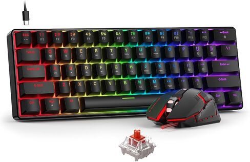 BlueFinger 60% Mechanical Gaming Keyboard and Mouse Combo - RGB Rainbow Backlit 61 Keys Red Switch Keyboard & 4 DPI LED Gaming Mouse, USB Wired Set for PC Laptop Xbox PS4 PS5, White in Kuwait