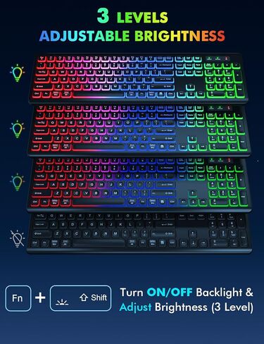 2 Pack Backlit Wireless Keyboard and Mouse Combo-RGB Backlit Keyboard with Detachable Wrist Rest, Retro Round Keycaps, Light Up Letters Sleep Mode for Mac, Windows, Laptop, PC in Kuwait