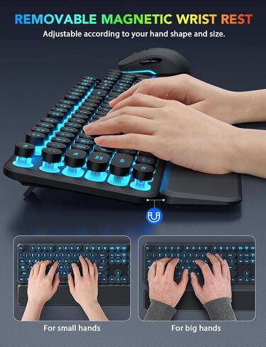 2 Pack Backlit Wireless Keyboard and Mouse Combo-RGB Backlit Keyboard with Detachable Wrist Rest, Retro Round Keycaps, Light Up Letters Sleep Mode for Mac, Windows, Laptop, PC in Kuwait