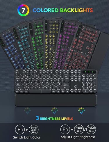 2 Pack Backlit Wireless Keyboard and Mouse Combo-RGB Backlit Keyboard with Detachable Wrist Rest, Retro Round Keycaps, Light Up Letters Sleep Mode for Mac, Windows, Laptop, PC in Kuwait