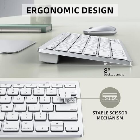 Bluetooth Keyboard and Mouse Compatible with Mac, OMOTON Ultra-Slim Wireless Keyboard and Mouse Combo Compatiblei with MacOS, MacBook Pro/Air, iMac, Mac mini, Laptop and PC (Silver) in Saudi Arabia