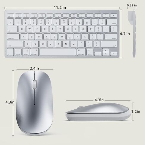 Bluetooth Keyboard and Mouse Compatible with Mac, OMOTON Ultra-Slim Wireless Keyboard and Mouse Combo Compatiblei with MacOS, MacBook Pro/Air, iMac, Mac mini, Laptop and PC (Silver) in Saudi Arabia