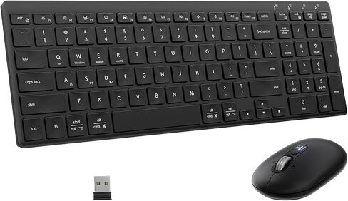 Wireless Keyboard and Mouse Combo, 2 in 1 USB Receiver and 2 bluetooth for 3 Device, Ultra-Slim Keyboard with Adjustable Stand and 4-way Scroll Mouse Combo for Computer, Laptop, Tablet, MacBook, iPad. in Kuwait