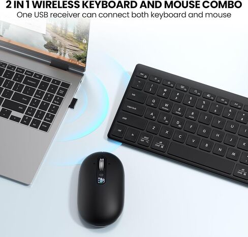 Wireless Keyboard and Mouse Combo, 2 in 1 USB Receiver and 2 bluetooth for 3 Device, Ultra-Slim Keyboard with Adjustable Stand and 4-way Scroll Mouse Combo for Computer, Laptop, Tablet, MacBook, iPad. in Kuwait