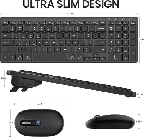 Wireless Keyboard and Mouse Combo, 2 in 1 USB Receiver and 2 bluetooth for 3 Device, Ultra-Slim Keyboard with Adjustable Stand and 4-way Scroll Mouse Combo for Computer, Laptop, Tablet, MacBook, iPad. in Kuwait