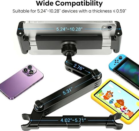 Tablet Holder for Car Headrest, Adjustable Extension Arm Stand in Kuwait