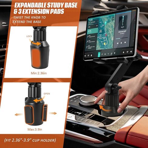 Cup Holder Tablet Mount for Car & Truck, Heavy Duty iPad Holder for Car, 15" Long Dual-Arm Adjustable Tablet Car Mount for iPad Pro 12.9/11/Air/Mini, Galaxy Z Fold 6/5/4, iPhone 17-11 (4.7-12.9") in Kuwait