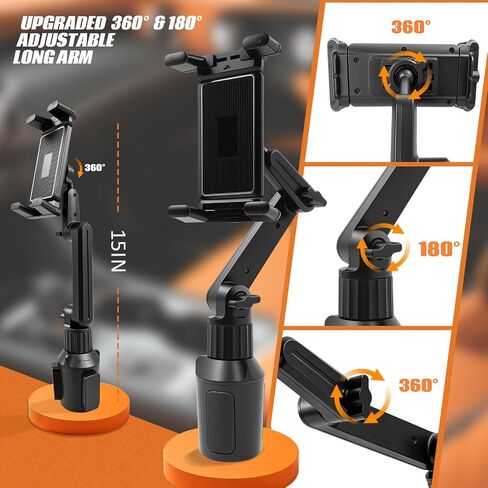 Cup Holder Tablet Mount for Car & Truck, Heavy Duty iPad Holder for Car, 15" Long Dual-Arm Adjustable Tablet Car Mount for iPad Pro 12.9/11/Air/Mini, Galaxy Z Fold 6/5/4, iPhone 17-11 (4.7-12.9") in Kuwait