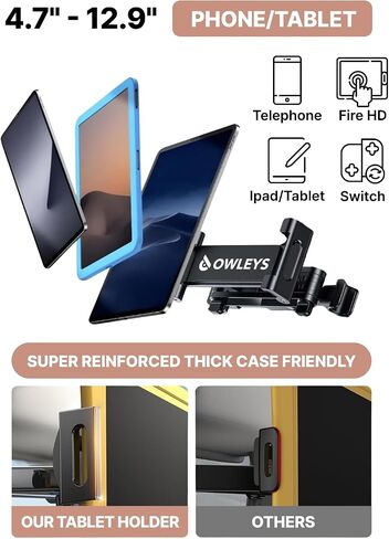 Owleys Tablet Holder for Car Headrest - Car Accessories for Kids - iPad Holder for Car Backseat - Adjustable Tablet Stand - Kids Road Trip Essentials - for iPad Air Pro Mini Galaxy 1pc in Kuwait