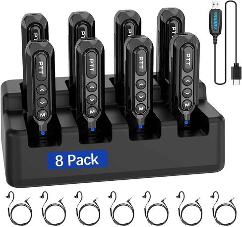Super Mini Walkie Talkies Pro with Earpiece,8 Way Multi Unit Charger Rechargeable Business Small Two Way Radios Communication Device Set for Baseball,Pitch,Restaurant,Hotel,Team Events,8 Pack in Kuwait