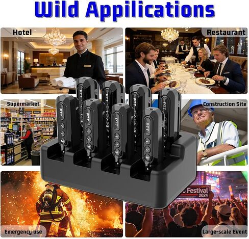 Super Mini Walkie Talkies Pro with Earpiece,8 Way Multi Unit Charger Rechargeable Business Small Two Way Radios Communication Device Set for Baseball,Pitch,Restaurant,Hotel,Team Events,8 Pack in Kuwait