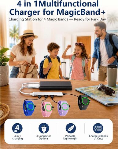Charger for MagicBand+, 4 Port Charging Station for Magic Band, Multiple Charging Station for MagicBand, Charger Accessories for Magic Band Plus, Family Theme Park Trip Essentials (Silver) in Kuwait