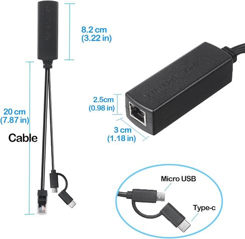 Gigabit PoE Splitter with Micro-USB and Type-C,5V/3A Max, Comply IEEE 802.3af/at, 10/100/1000Mbps, Plug and Play for IP Camera (PD3011G) in Kuwait