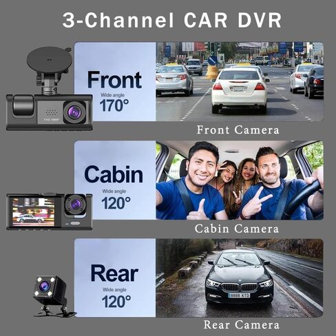 2K Dash Camera for Car Security Camera Dashcam Front and Rear Inside with WDR, Night Vision, G-Sensor Auto Lock, Loop Recording in Kuwait