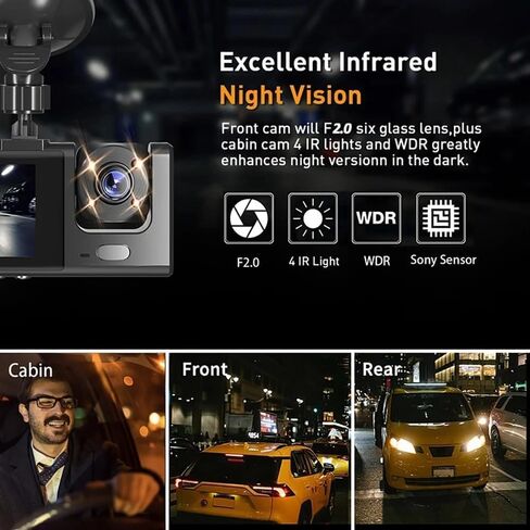 2K Dash Camera for Car Security Camera Dashcam Front and Rear Inside with WDR, Night Vision, G-Sensor Auto Lock, Loop Recording in Kuwait