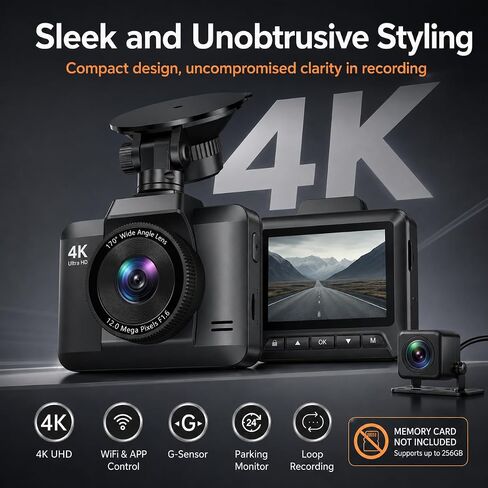 Dash Cam Front and Rear, Ecomoment 4K +1080P Dash Camera for Cars in Kuwait