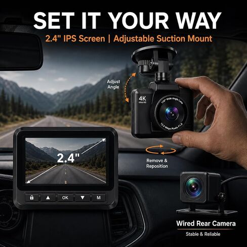 Dash Cam Front and Rear, Ecomoment 4K +1080P Dash Camera for Cars in Kuwait