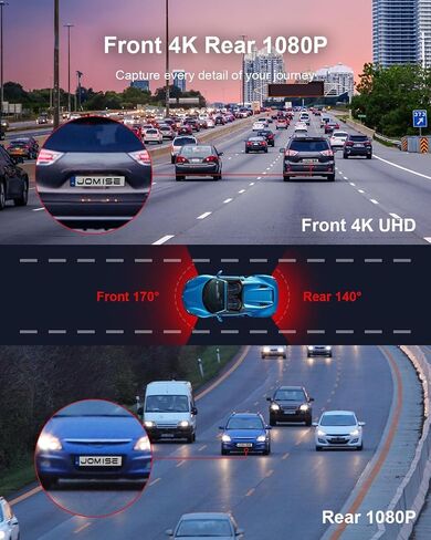 JOMISE 4K Dash Cam Front Rear with 64GB Card & Touch Screen, 4K+1080P Dual Dash Camera for Cars, Built-in GPS Wi-Fi, UHD 2160P Night Vision, WDR, 24H Parking Monitor (J6) in Kuwait