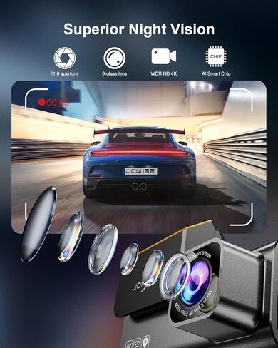 JOMISE 4K Dash Cam Front Rear with 64GB Card & Touch Screen, 4K+1080P Dual Dash Camera for Cars, Built-in GPS Wi-Fi, UHD 2160P Night Vision, WDR, 24H Parking Monitor (J6) in Kuwait