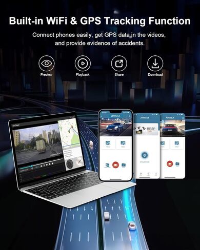 JOMISE 4K Dash Cam Front Rear with 64GB Card & Touch Screen, 4K+1080P Dual Dash Camera for Cars, Built-in GPS Wi-Fi, UHD 2160P Night Vision, WDR, 24H Parking Monitor (J6) in Kuwait