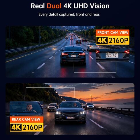Dash Cam Front and Rear for Cars, 4K+4K Dual Camera with 64GB Card in Kuwait