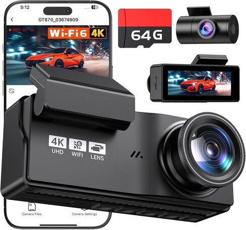 Dash Cam Front and Rear for Cars, 4K+4K Dual Camera with 64GB Card in Kuwait
