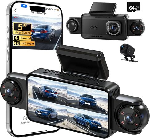 4 Channel 360° Dash Cam Front and Rear, 5'' IPS Large Screen, 4K+1080P*3 in Saudi Arabia