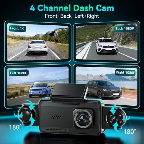 4 Channel 360° Dash Cam Front and Rear, 5'' IPS Large Screen, 4K+1080P*3 in Saudi Arabia