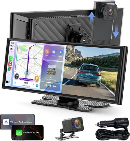 9.26" Wireless CarPlay Screen with 4K+1080P Dual Dash Cam Front and Rear in Kuwait