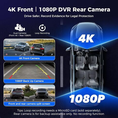 9.26" Wireless CarPlay Screen with 4K+1080P Dual Dash Cam Front and Rear in Kuwait