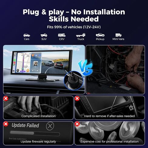 9.26" Wireless CarPlay Screen with 4K+1080P Dual Dash Cam Front and Rear in Kuwait