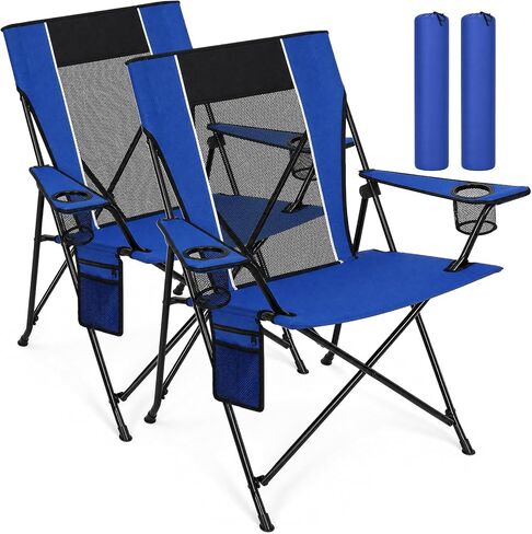 Romswi Portable Folding Camping Chair for Adults, Heavy Duty Outdoor Sports Chair with Dual Cup Holders, Side Pocket and Carry Bag, Camping Chair for Lawn, Beach, Fishing, Picnic and Tailgating,Blue in Saudi Arabia