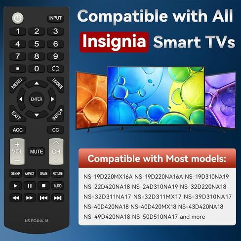 New Replacement Insignia TV Remote Control NS-RC4NA-18 for All Insignia TVs, No Programming Required in Saudi Arabia