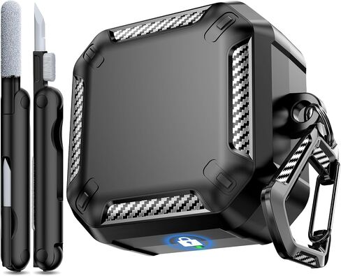 RFUNGUANGO for Samsung Galaxy Buds 2 Pro/Buds Pro/Buds Live/Buds 2 Case Cover/Galaxy Buds FE (2023), Military Carbon Fiber case with Keychain/Zipper/with Cleaner Kit(Anti-Drop Lock)-Black in Kuwait