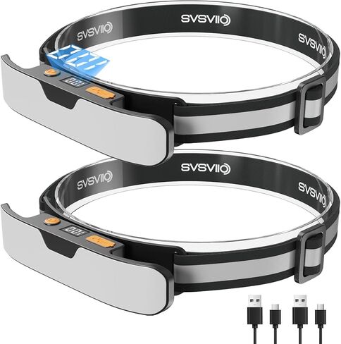 svsviio K0206 1500 Lumens Rechargeable LED Headlamp,Super Bright 230° Wide Beam Head lamp,3 Modes,Lightweight,IPX5,Head Lights for Forehead,Hard Hat Flashlight for Adults Camping Essentials Gear in Kuwait