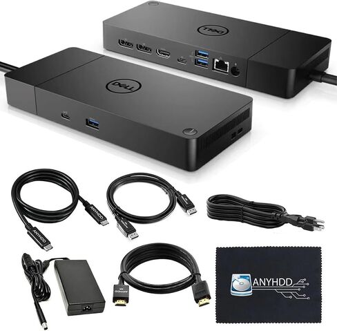 Dell WD19S 130W Dock Bundle, Dual Monitor, 90W PD, USB-C + HDMI + DP Cables + Cloth, Black in Kuwait
