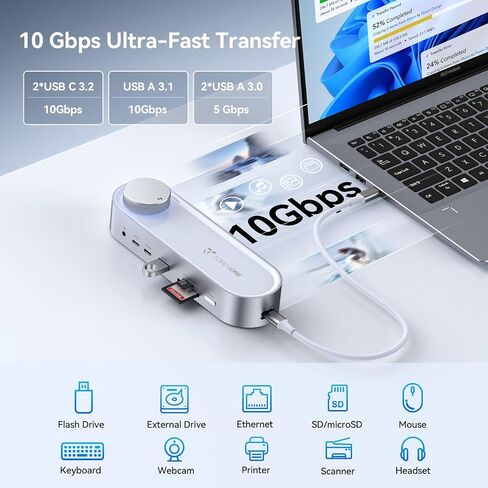 TobenONE USB C Laptop Docking Station Dual Monitor, 100W PD, 5×USB 10Gbps in Kuwait