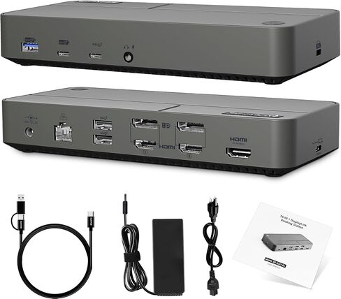 MacBook Docking Station 3 Monitors, Displaylink Laptop Docking Stations with 130W Power Supply,15 in 1 USB C Triple 4K Display Dock for MacBook Pro/Air and USB-C/A Port Computer (3 HDMI, 2 DP) in Kuwait
