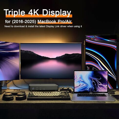 MacBook Docking Station 3 Monitors, Displaylink Laptop Docking Stations with 130W Power Supply,15 in 1 USB C Triple 4K Display Dock for MacBook Pro/Air and USB-C/A Port Computer (3 HDMI, 2 DP) in Kuwait