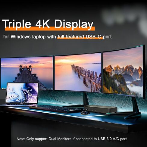 MacBook Docking Station 3 Monitors, Displaylink Laptop Docking Stations with 130W Power Supply,15 in 1 USB C Triple 4K Display Dock for MacBook Pro/Air and USB-C/A Port Computer (3 HDMI, 2 DP) in Kuwait