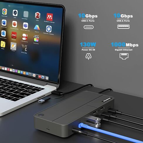 MacBook Docking Station 3 Monitors, Displaylink Laptop Docking Stations with 130W Power Supply,15 in 1 USB C Triple 4K Display Dock for MacBook Pro/Air and USB-C/A Port Computer (3 HDMI, 2 DP) in Kuwait