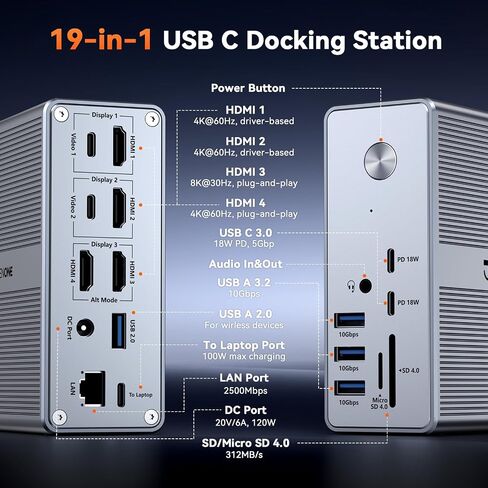 TobenONE DisplayLink Docking Station 4 Monitors, 4K USB C/HDMI for Video in Kuwait